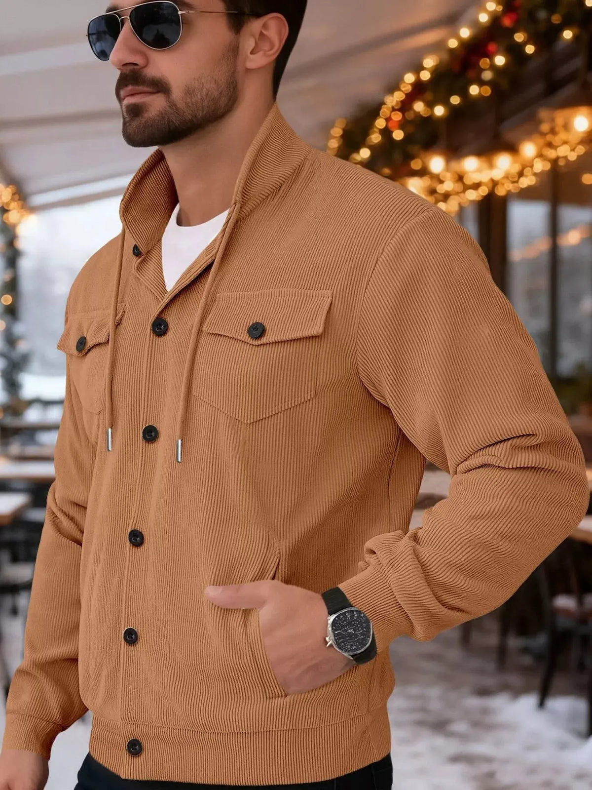 Men's Full Size Casual Corduroy Button-Down Jacket Plus Size by Partner Label