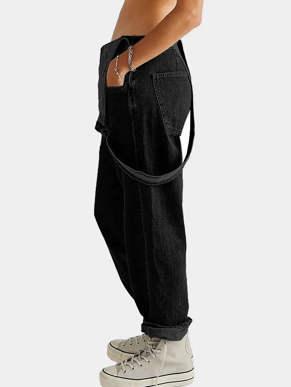 Square Neck Wide Strap Denim Overalls by Partner Labels