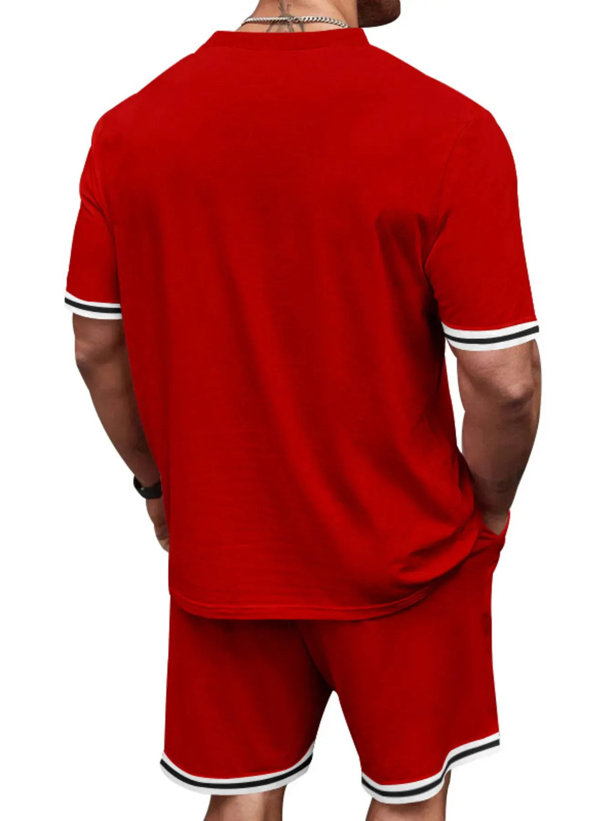 Men's Full Size Striped Short Sleeve Tee and Shorts Set Plus Size by Trendsi