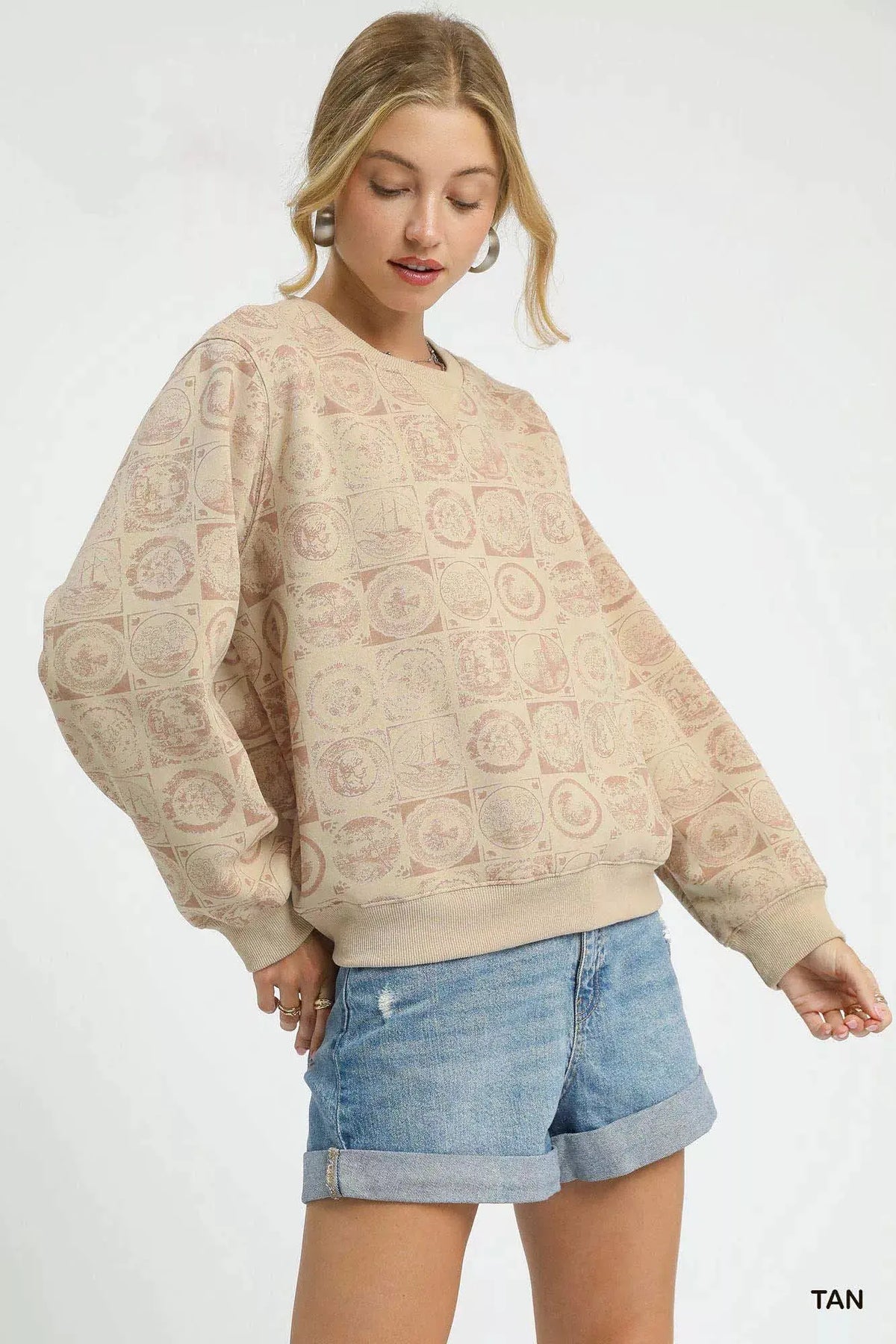 Umgee Coin Stamp Print Sweatshirt by Umgee
