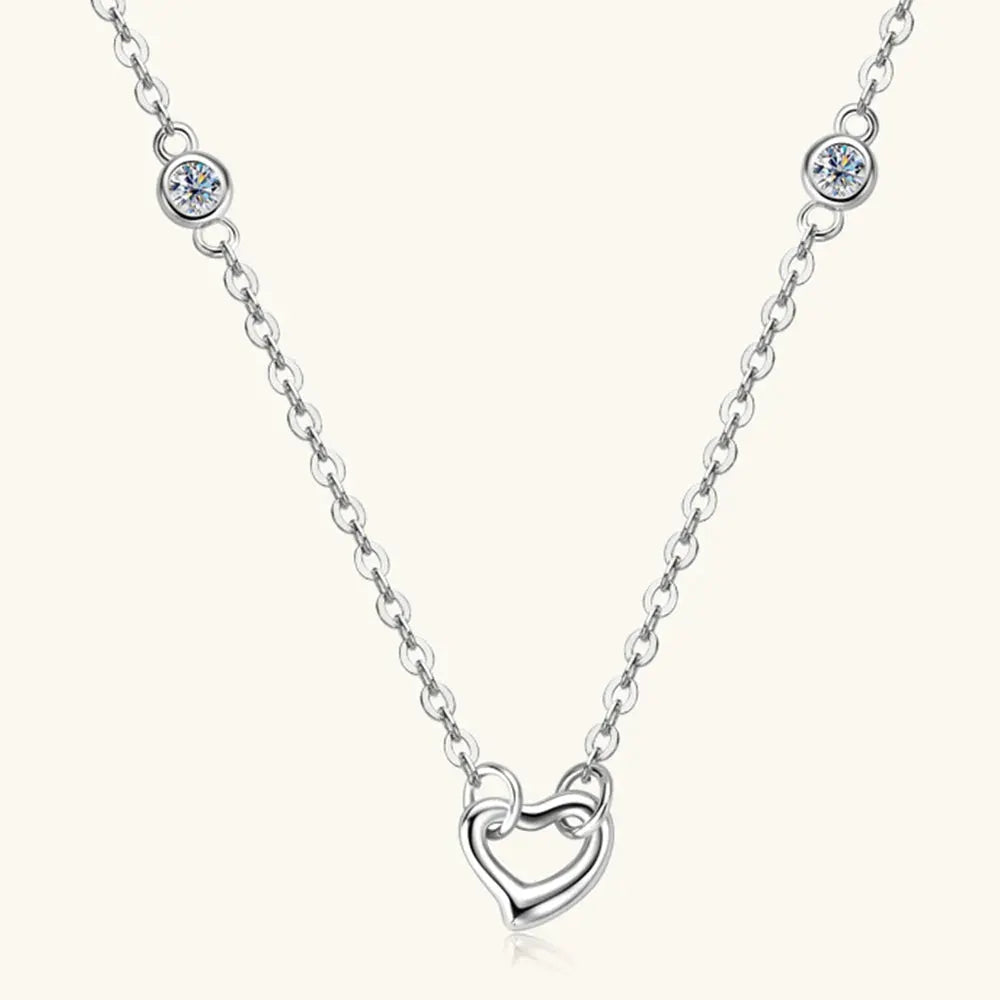 Moissanite 925 Sterling Silver Heart Necklace by Partner Label