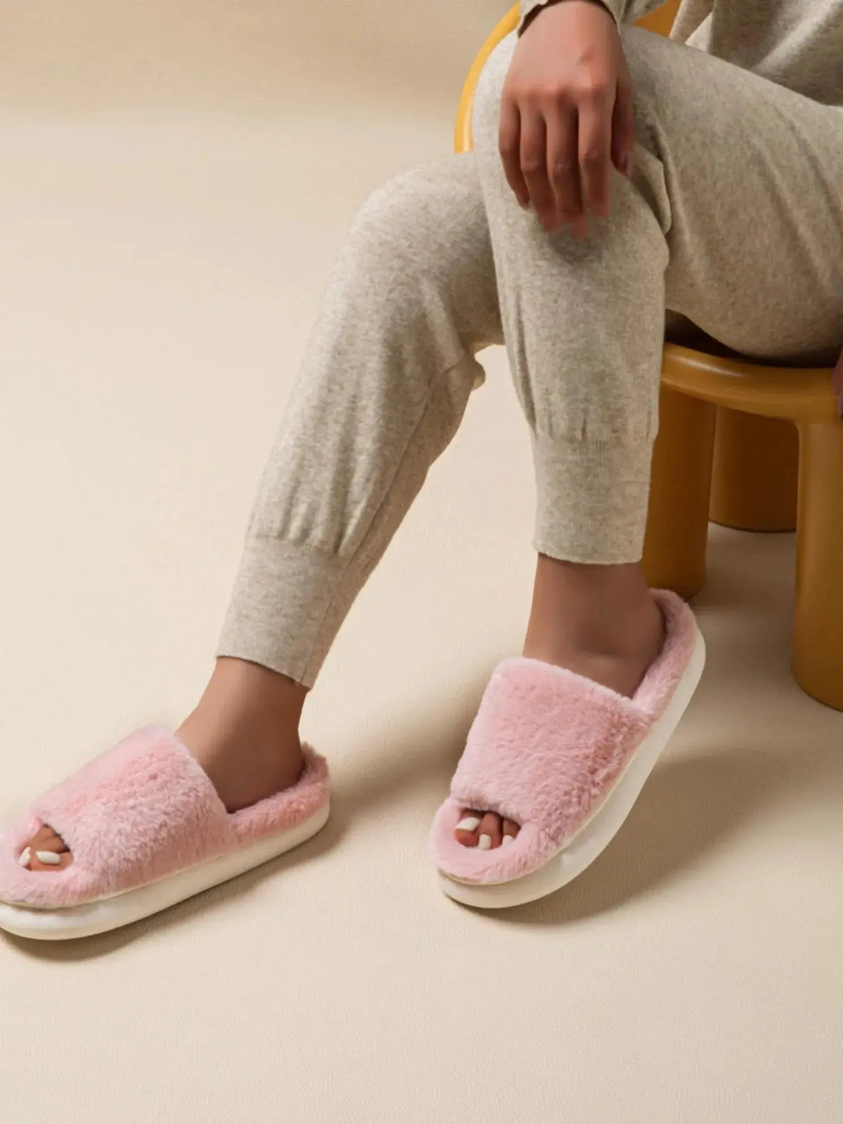 Fluffy Open Toe Comfort Slippers by Partner Label