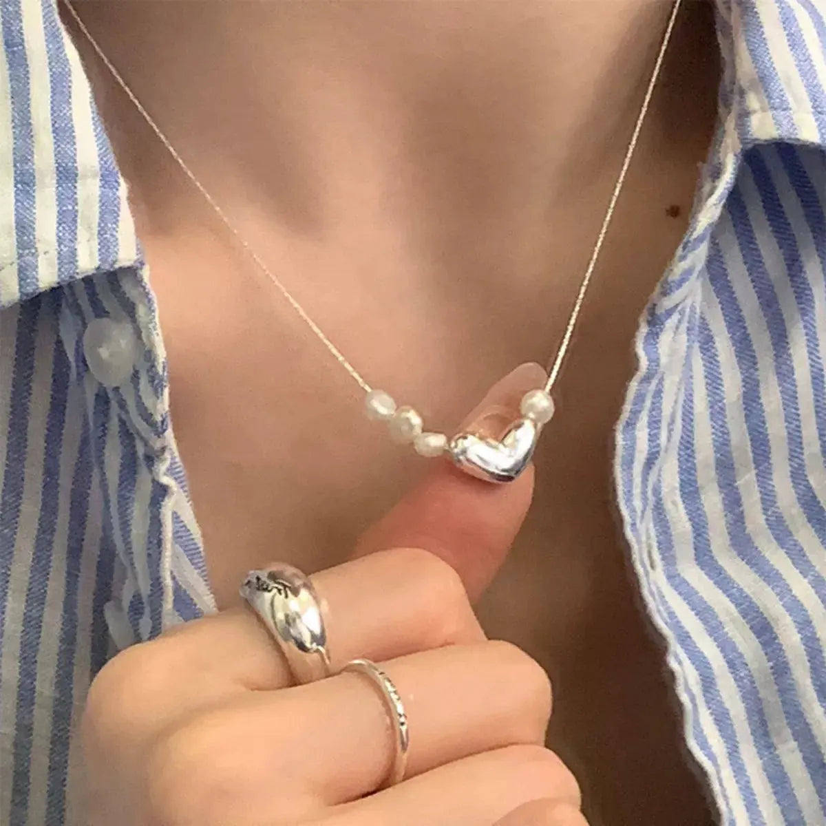 Heart & Pearl Accent Necklace by Partner Labels