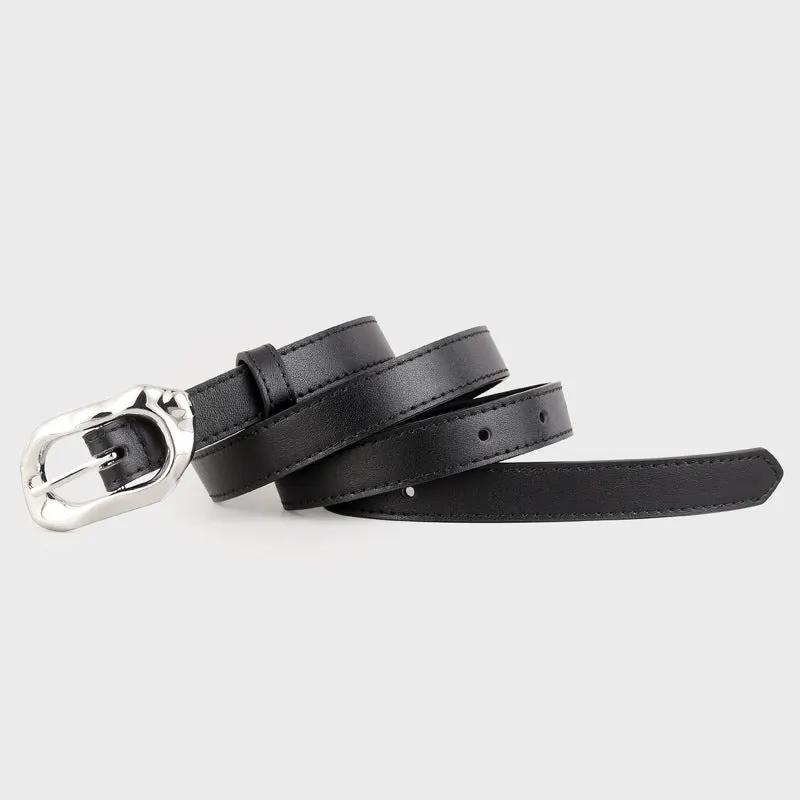 Leather Belt with Silver Buckle by Trendsi