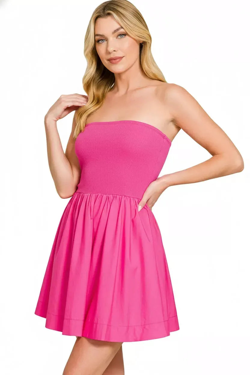 Zenana Combined Knit Tube Top Flare Mini Dress by Zenana