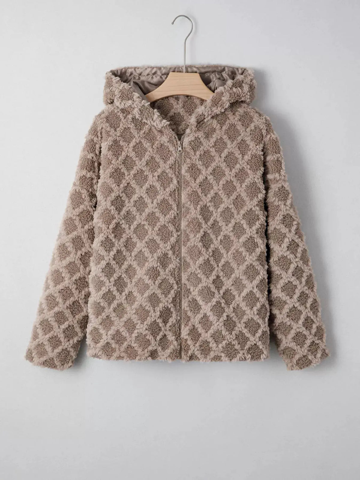 Sherpa Rhombus Zip Up Side Pocket Hooded Jacket by Partner Label