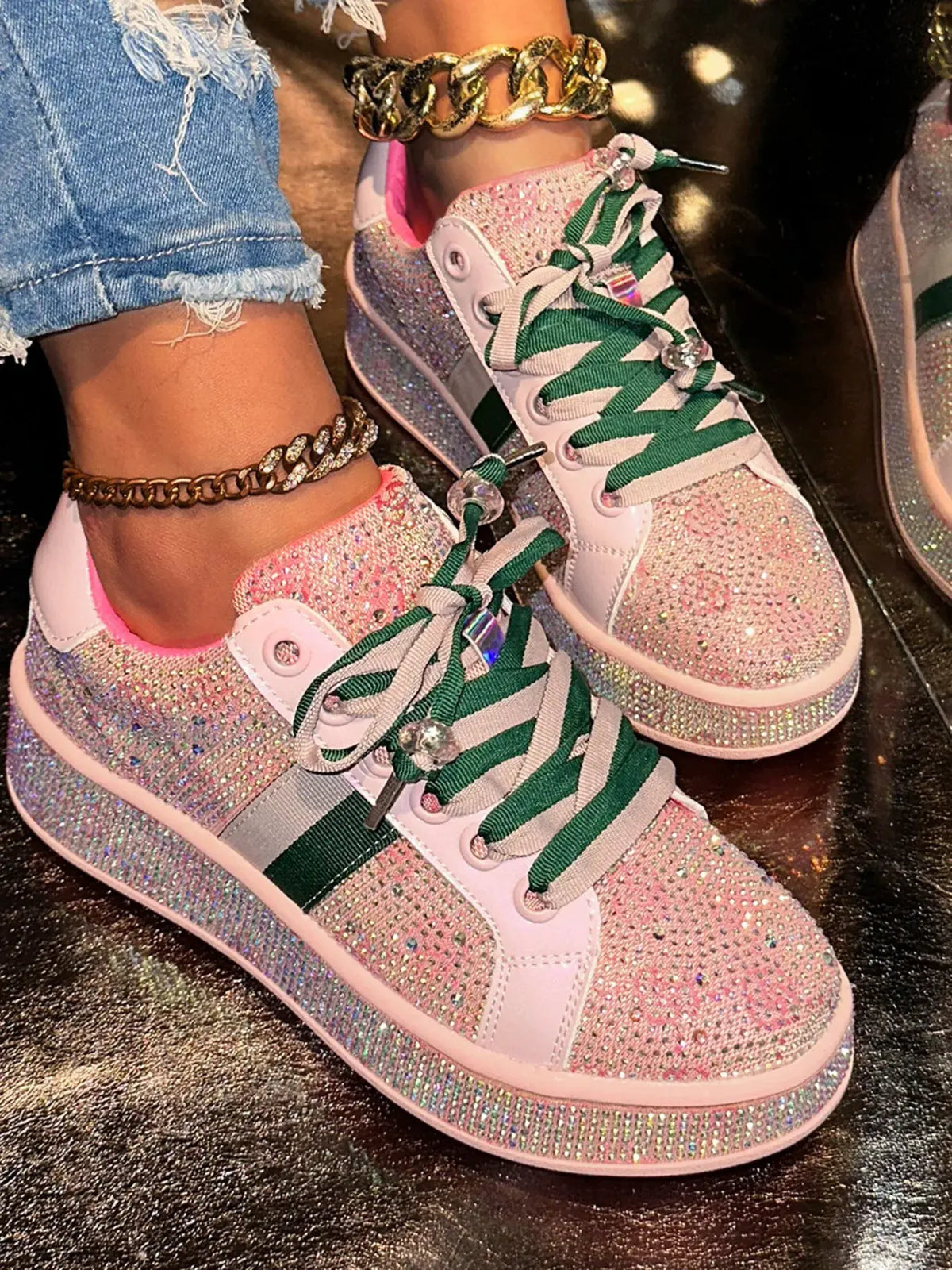 Rhinestone Round Toe Sneakers by Partner Label