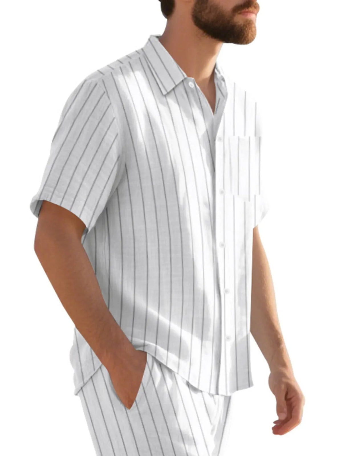Men's Full Size Casual Striped Short Sleeve Shirt Plus Size by Trendsi