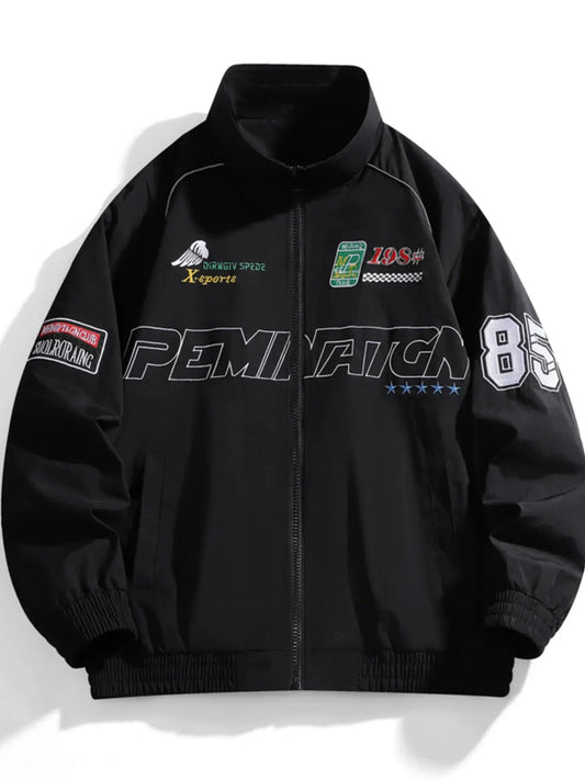 Men's Racing-Inspired Zip Up Bomber Jacket by Trendsi