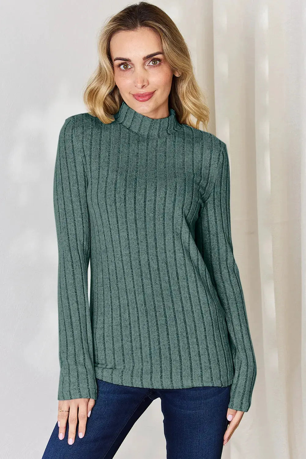 Basic Bae Full Size Ribbed Mock Neck Long Sleeve T-Shirt by Basic Bae