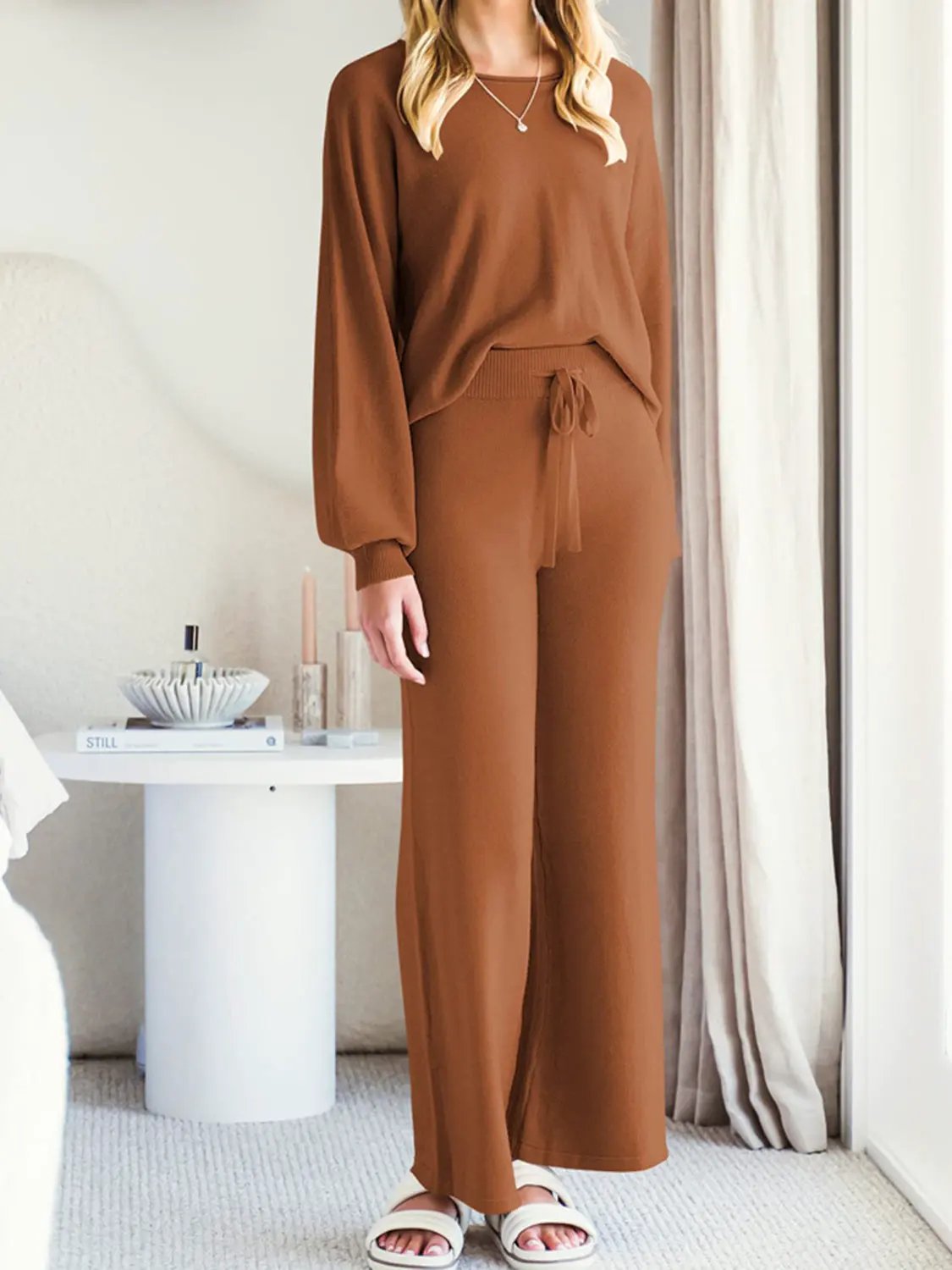 Long Sleeve Lounge Top and Drawstring Pants Set by Partner Label