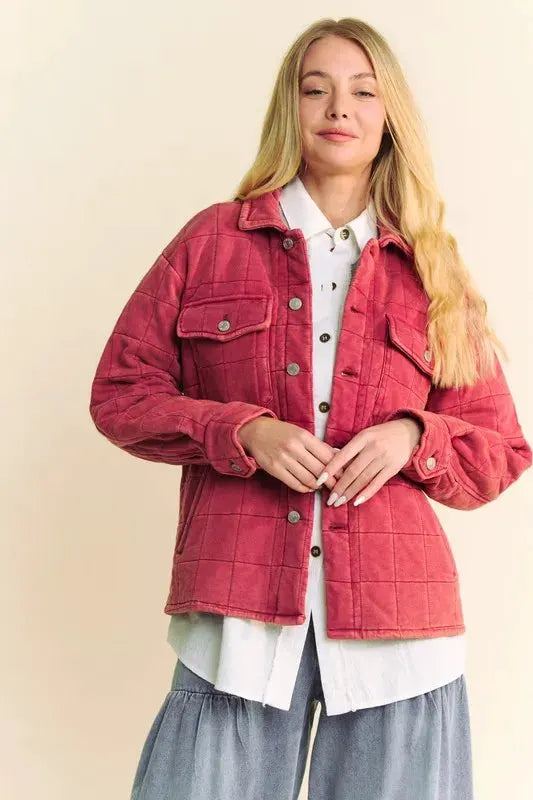 Davi & Dani Quilted Button Down Shacket with Chest Pockets by Partner Label
