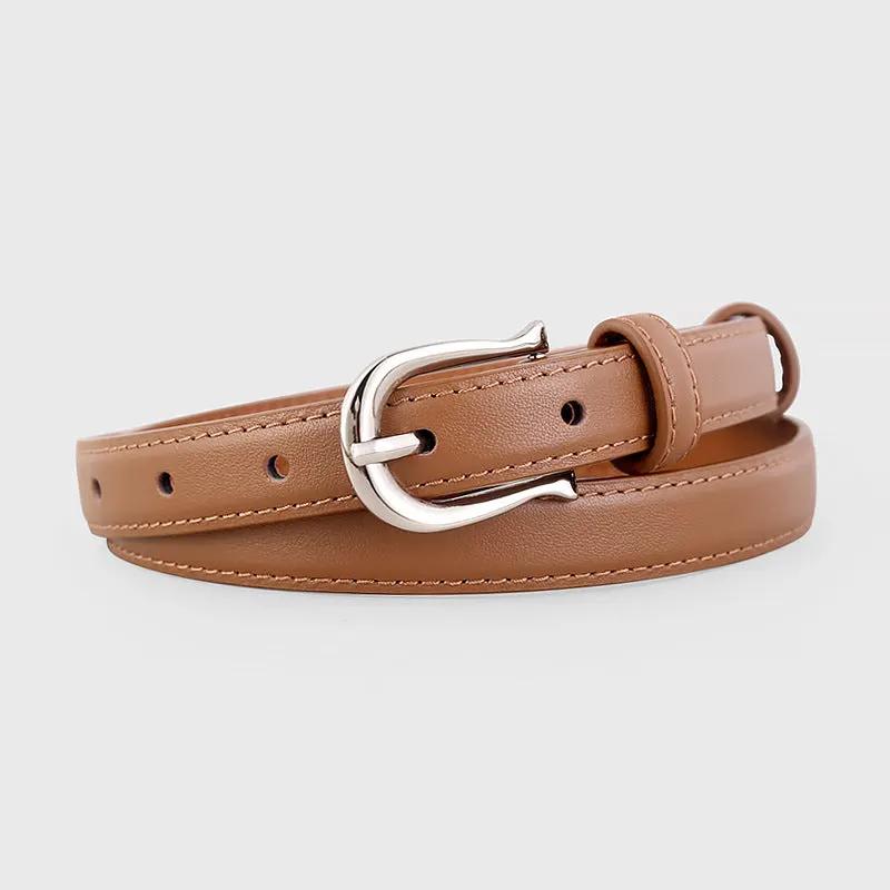 Leather Skinny Belt with Silver Buckle by Trendsi
