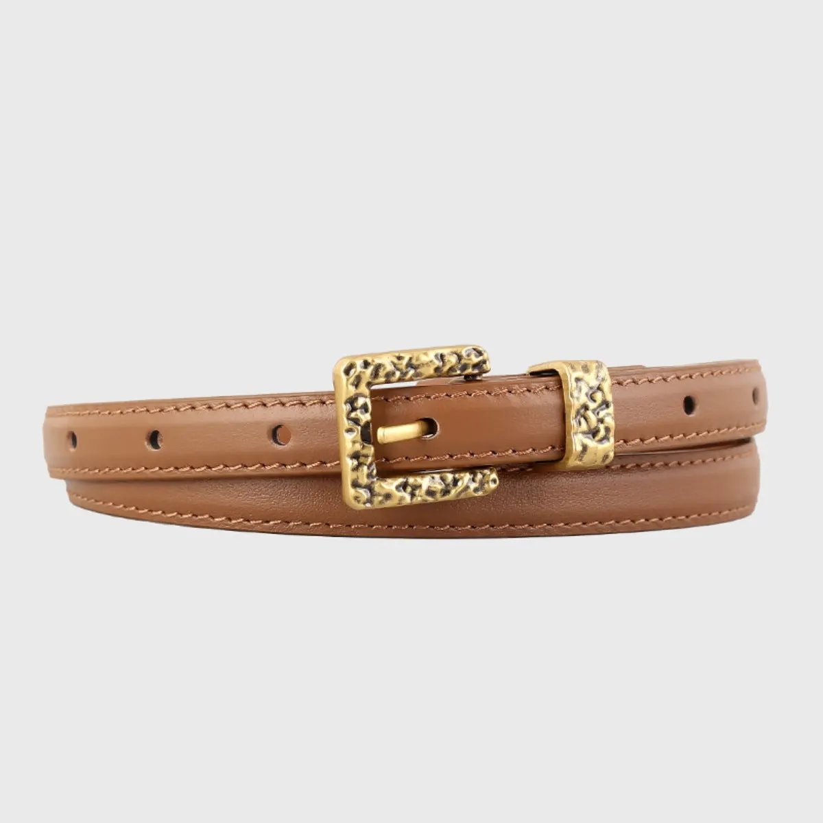 Skinny Leather Belt with Buckle by Trendsi