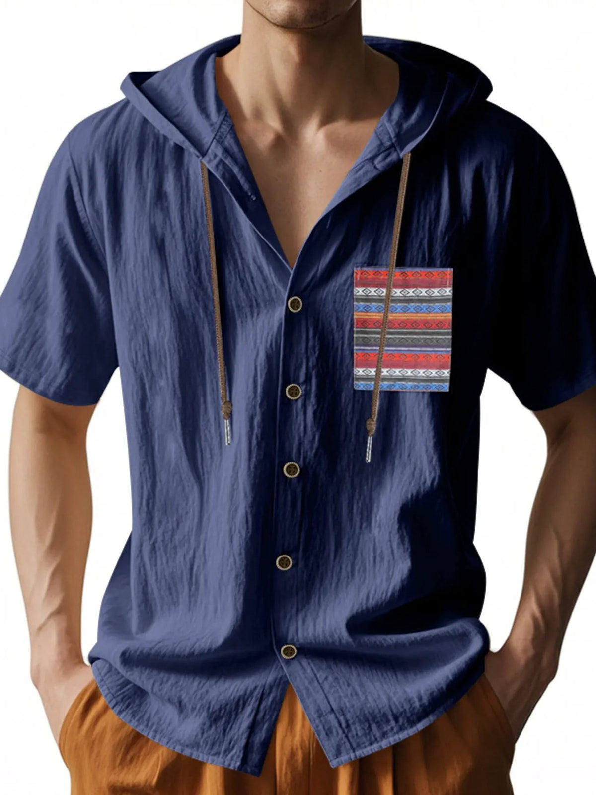 Men's Full Size Casual Hooded Short Sleeve Shirt Plus Size by Trendsi