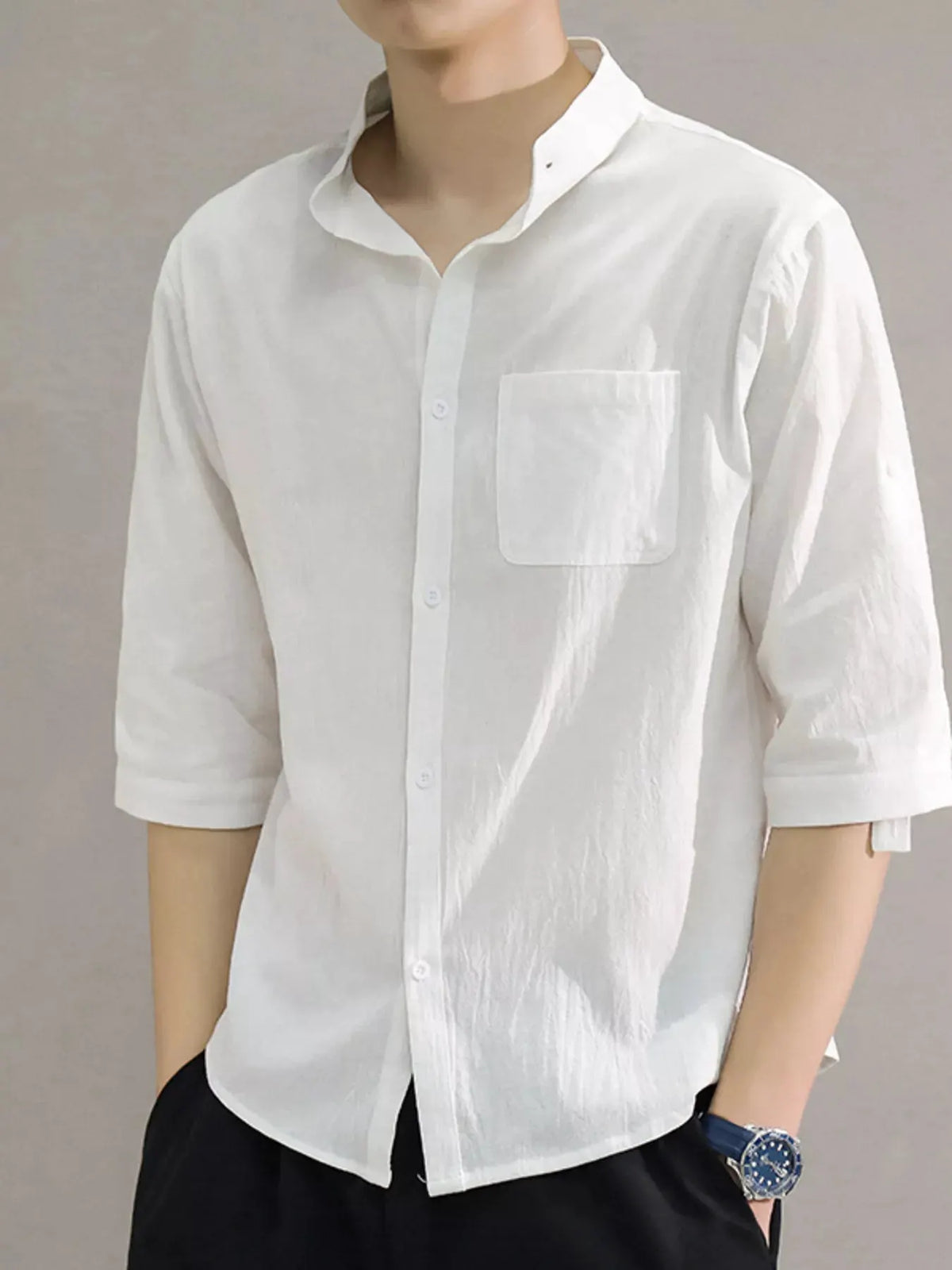 Men's Plus Size Button Up Roll-Up Sleeve Shirt by Trendsi