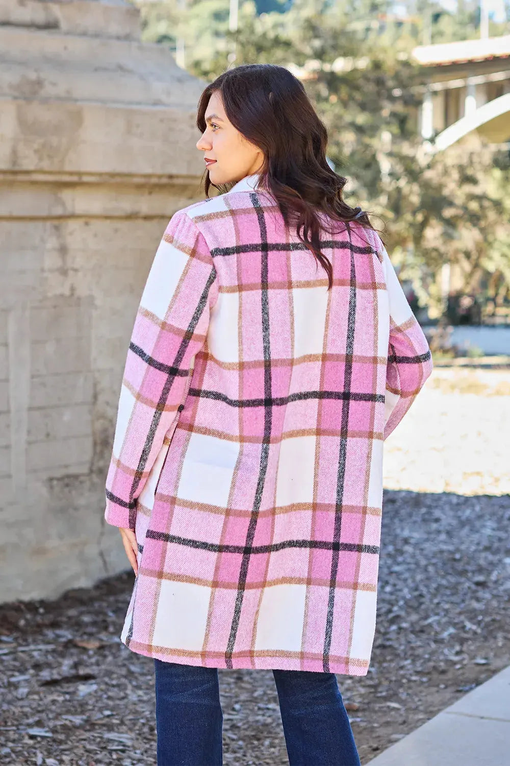 Double Take Full Size Plaid Button Up Lapel Collar Coat by Double Take