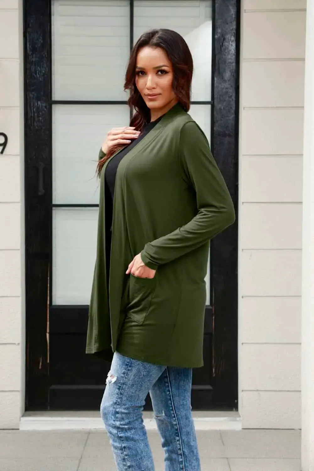 Basic Bae Full Size Open Front Long Sleeve Cardigan with Pockets | Partner Labels Selection by Partner Label