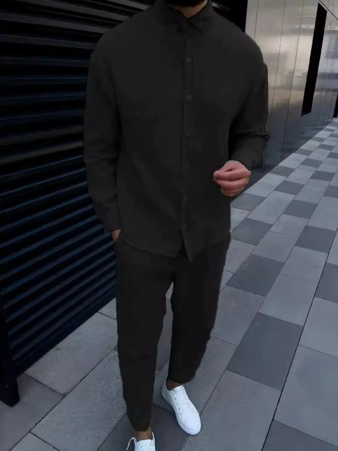 Men's Button Down Long Sleeve Shirt and Pants Set by Trendsi