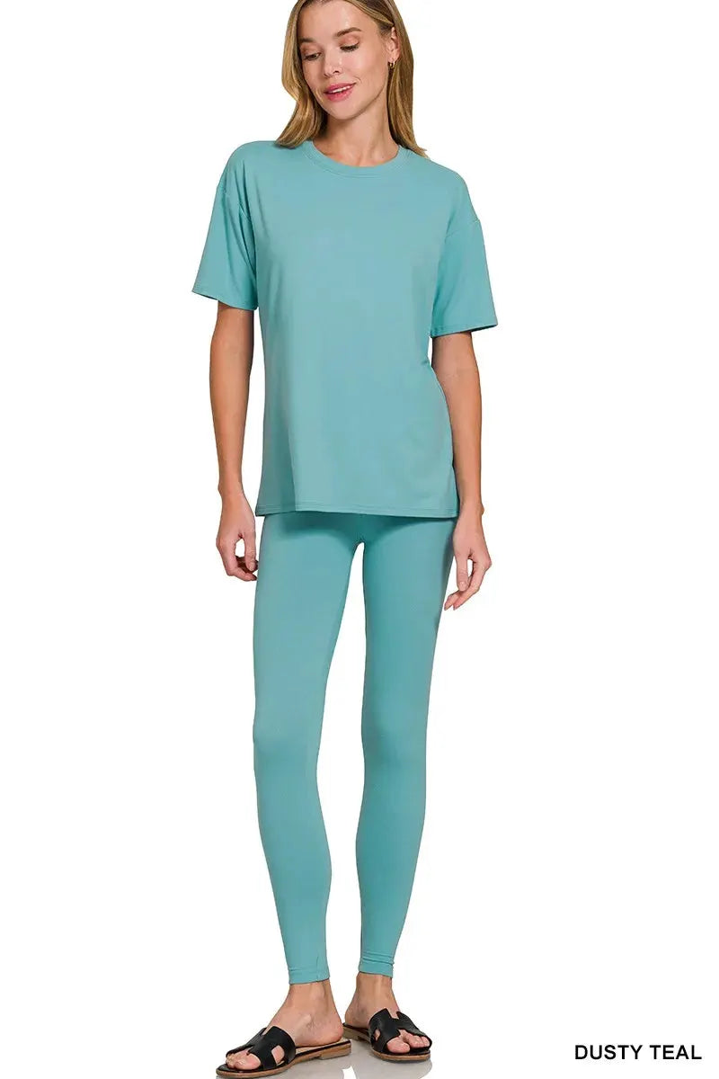 Zenana Brushed Dty Microfiber Short Sleeve Top and Pants Loungewear Set by Zenana