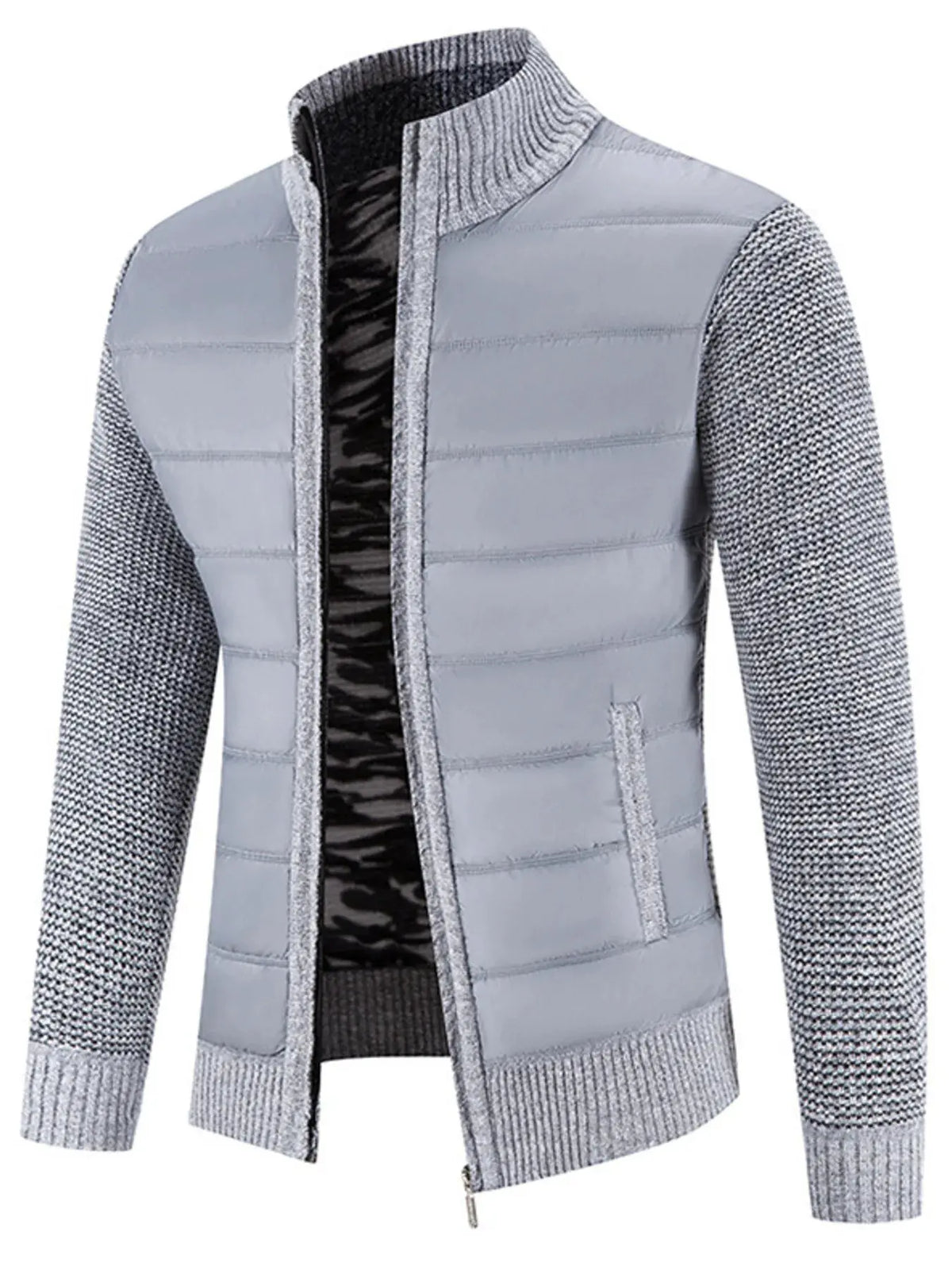 Men’s Plus Size Quilted Knit Bomber Jacket with Stand Collar | Partner Labels Selection by Partner Label
