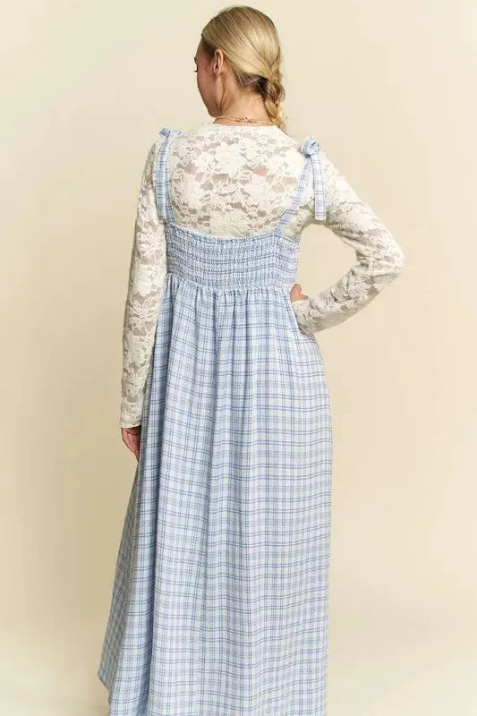 Davi & Dani Plaid Smocking Sleeveless Maxi Dress by Davi & Dani