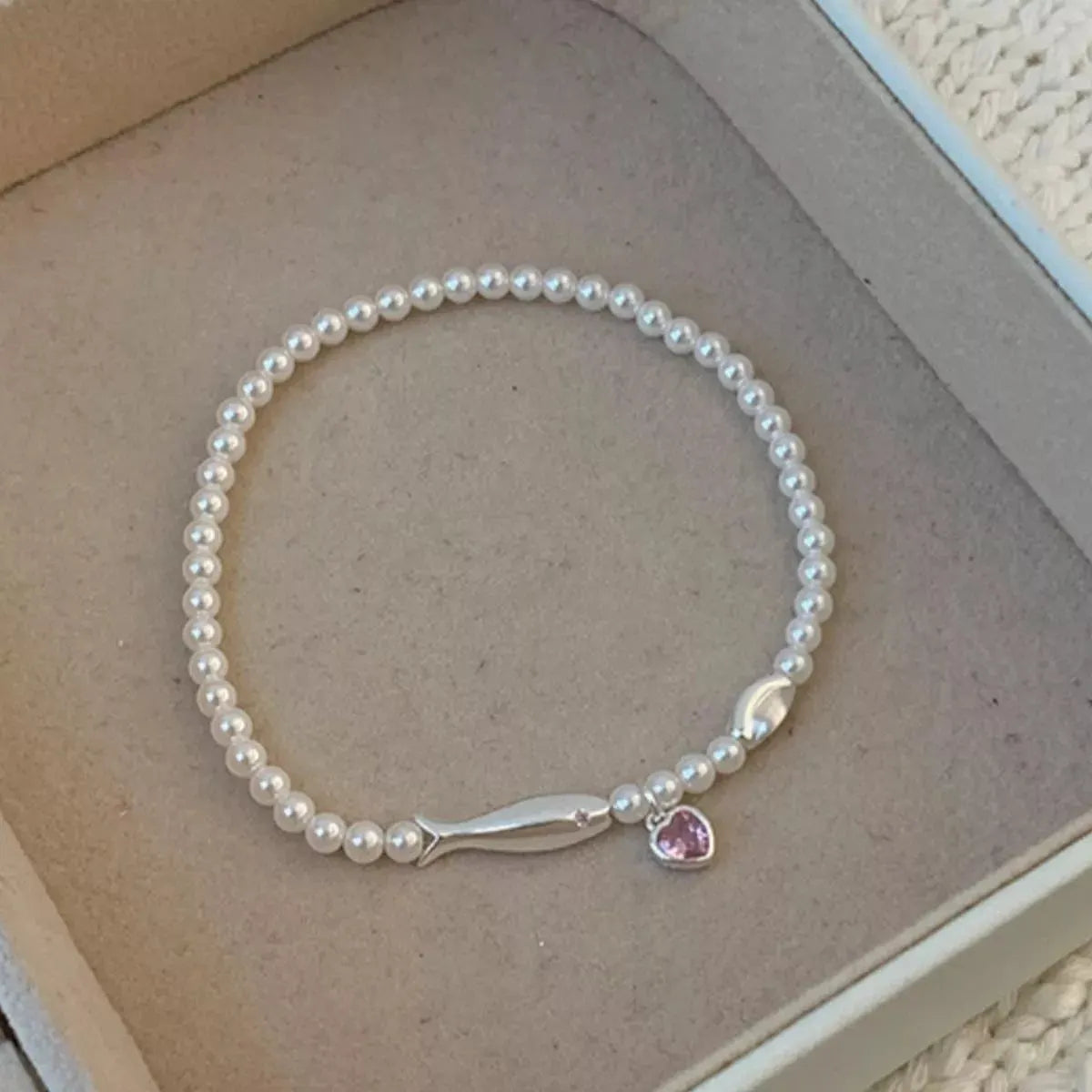 Pearl Fish Bracelet with Heart Charm by Partner Label