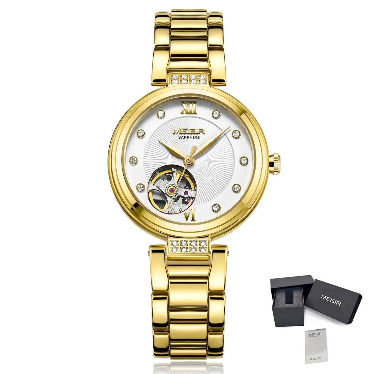 MEGIR Luxury Stainless Steel Gold Women Bracelet Watch Large Dial Automatic Mechanical Wrist Watches Ladies Business Watch Clock 62060 by MEGIR WATCH GROUP