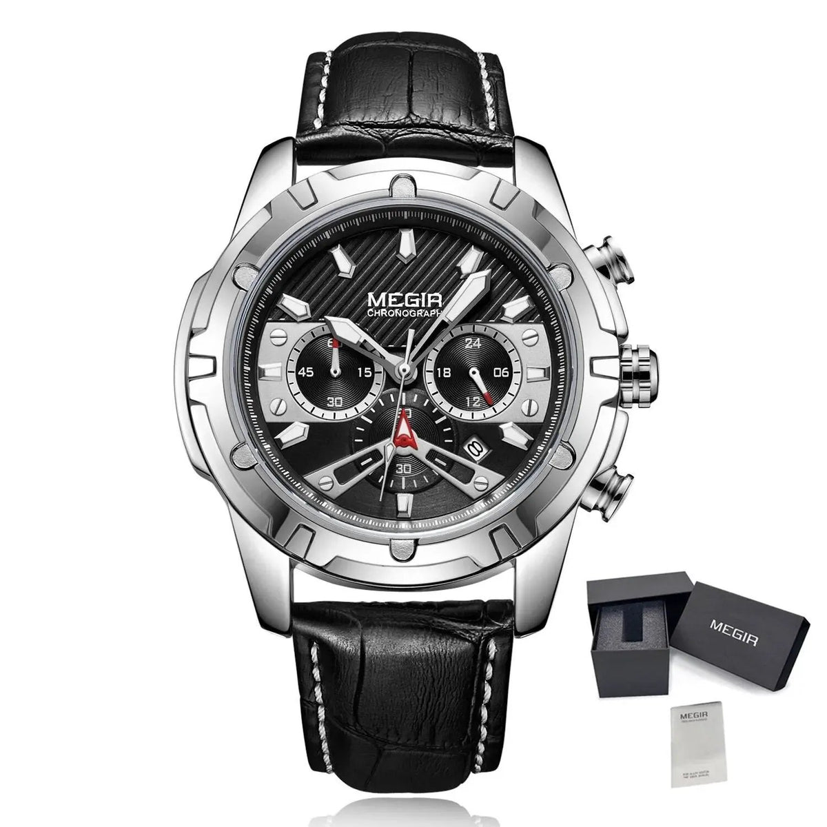MEGIR Luxury Men Sport Watches Leather Military Quartz Wristwatch Waterproof Man Chronograph Clock 24 hour Montre Homme 2102 by MEGIR WATCH GROUP