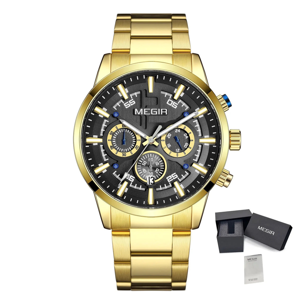 MEGIR Luxury Watch Mens Business Watches Calendar Stainless Steel Quartz Wrist Watch Clock Casual Chronograph Relogio Masculino 2220 by MEGIR WATCH GROUP