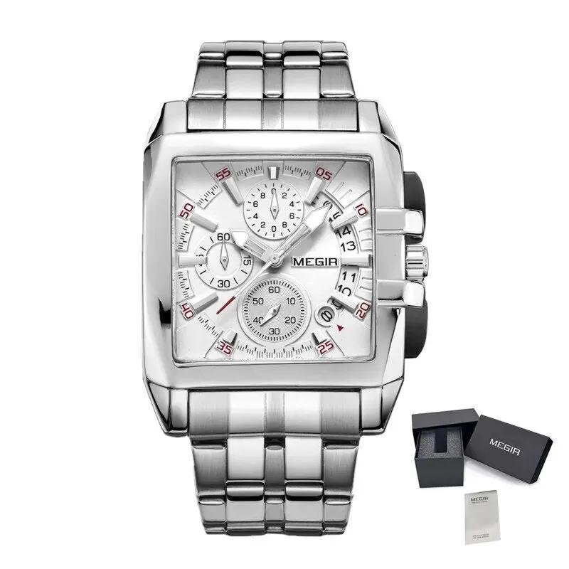 MEGIR Original Luxury Men Watch Stainless Steel Bracelet Quartz Military Wristwatch Business Watches Chronograph Big Dial Relogio Masculino 2018 by MEGIR WATCH GROUP