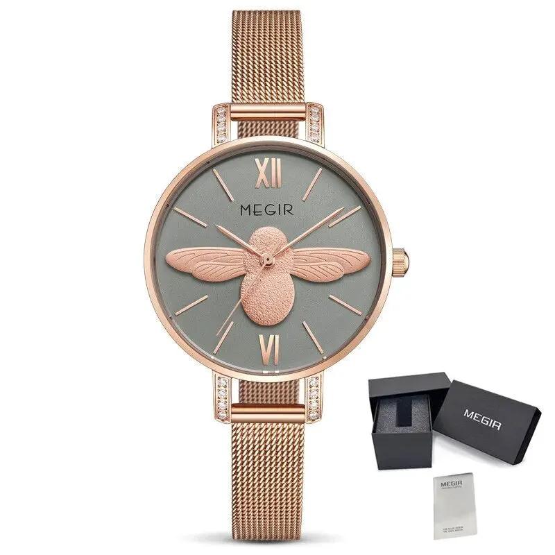 MEGIR Fashion Women Watches Top Brand Luxury Quartz Wristwatch Ladies Rose Gold Mesh Belt Business Casual Watch Reloj Mujer 7009 by MEGIR WATCH GROUP