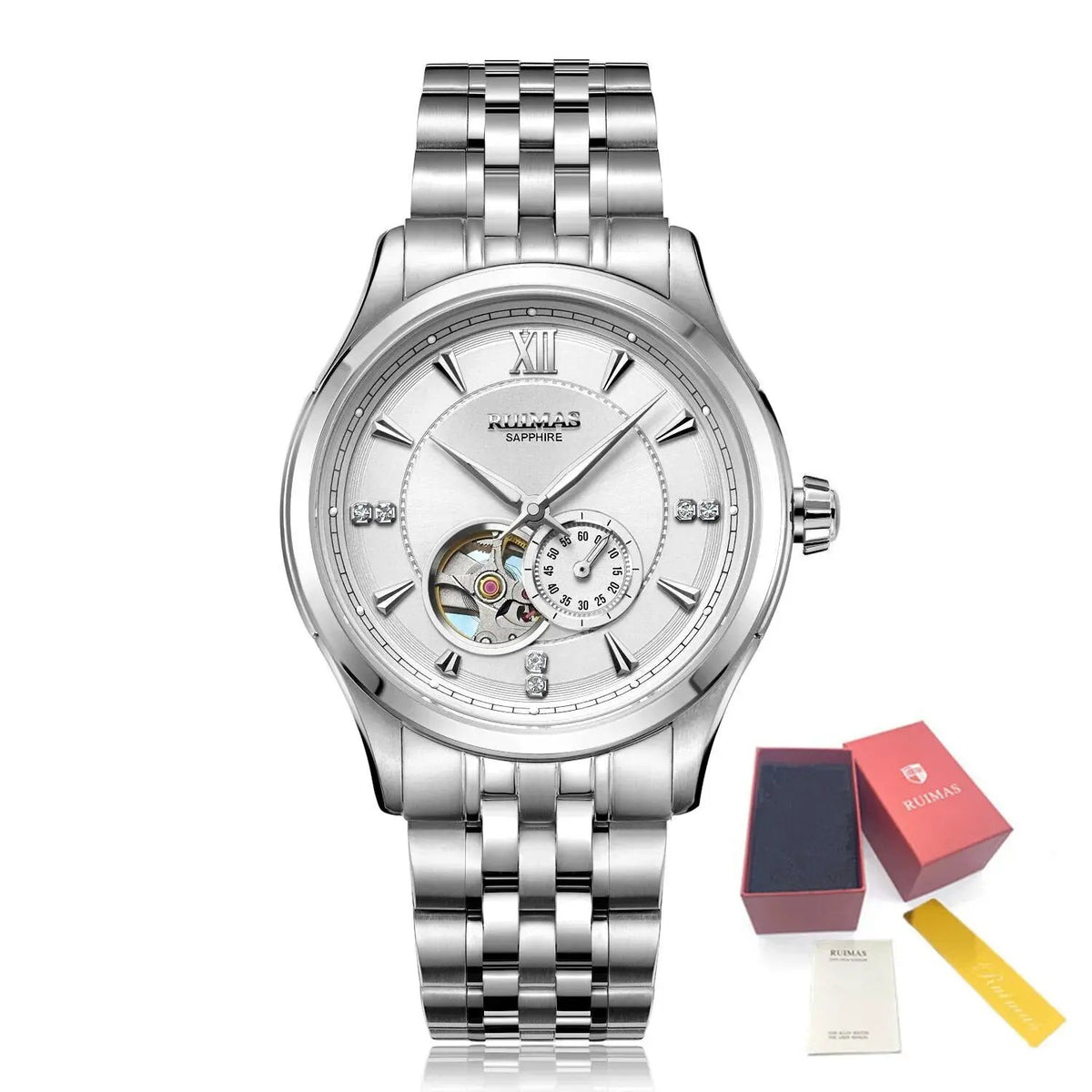 RUIMAS Luxury Men Mechanical Watches Sapphire Glass Stainless Steel Bracelet Business Casual WristWatch Clock Montre Homme 6736 by MEGIR WATCH GROUP
