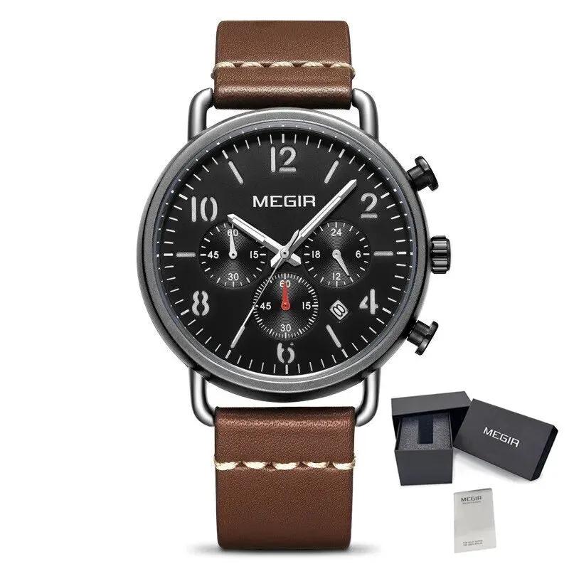 MEGIR Fashion Mens Watches Luxury Sport Quartz Wrist Watch Steel Mesh Business Casual Watches Calendar Leather Band Man Clock 2158 by MEGIR WATCH GROUP