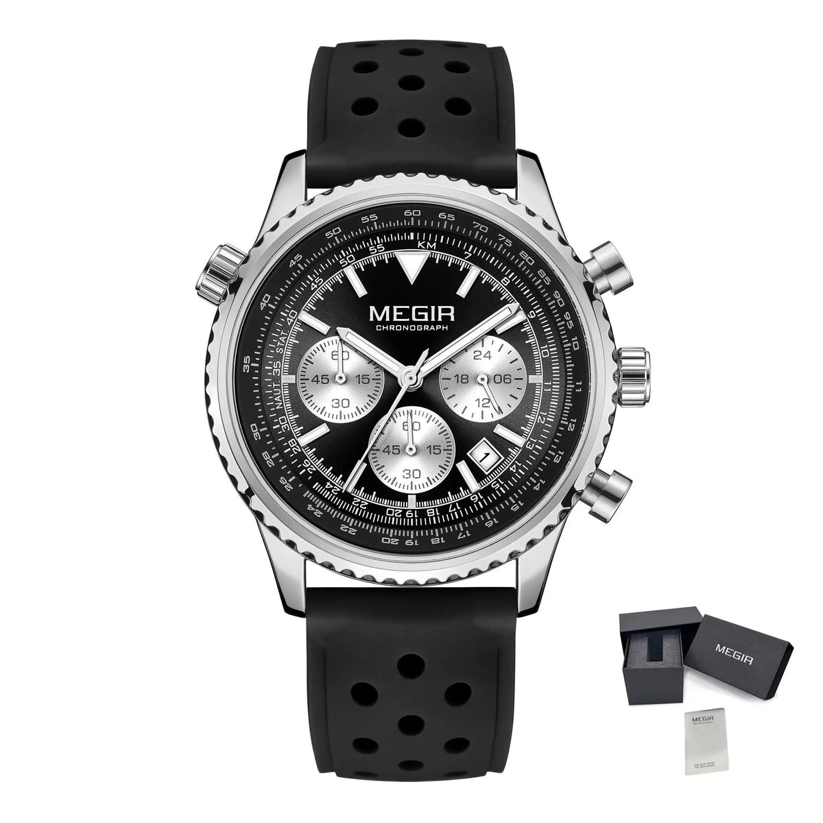 MEGIR Luxury Men Watches Fashion Silicone Band Quartz Military Wristwatch Waterproof Big Dial Male Sport Chronograph with Date Clock 2236 by MEGIR WATCH GROUP