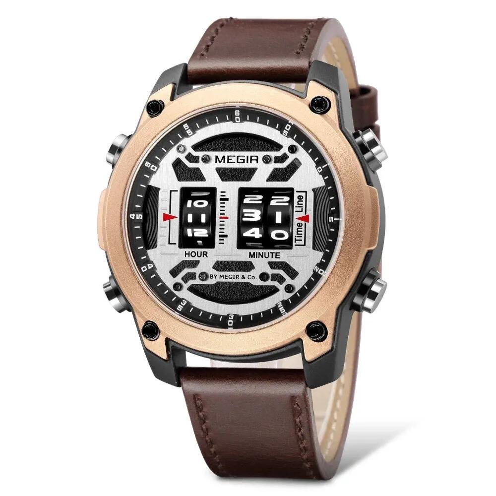 MEGIR Men's Watch Roller Business Casual Wristwatch Leather Fashion Sports Quartz Watch Chronograph Waterproof Male Clock 2142 by MEGIR WATCH GROUP