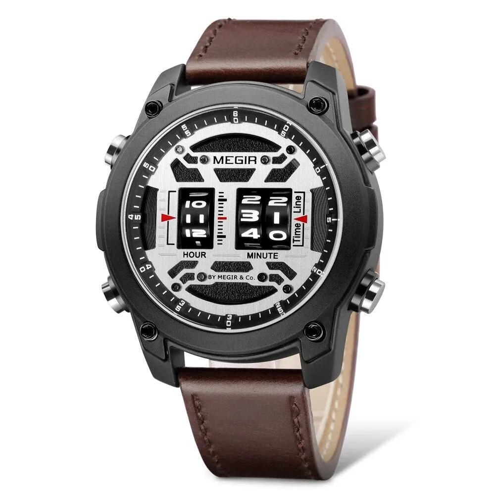 MEGIR Men's Watch Roller Business Casual Wristwatch Leather Fashion Sports Quartz Watch Chronograph Waterproof Male Clock 2142 by MEGIR WATCH GROUP