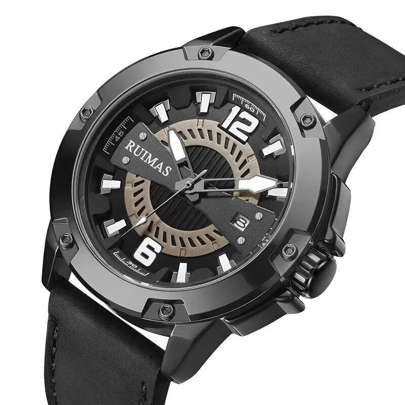 RUIMAS Luxury Men Watches Leather Strap Sport Casual Wristwatches Waterproof Luminous Date Clock Big Dial Montre Homme 302 by MEGIR WATCH GROUP