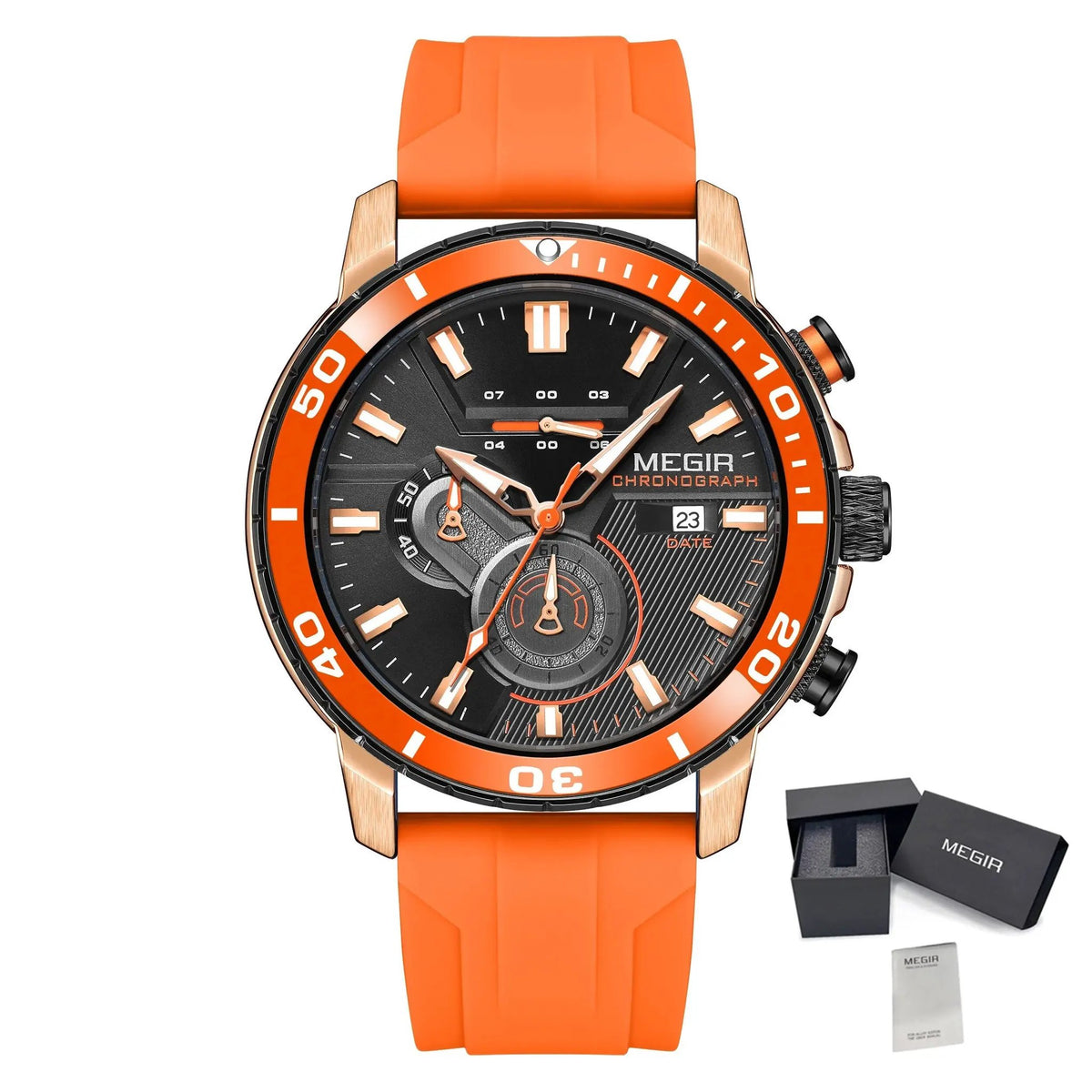 MEGIR Luxury Military Watches for Men Fashion Sport Quartz Wristwatch Waterproof Silicone Band Male Clock Chronograph with Date 2224 by MEGIR WATCH GROUP