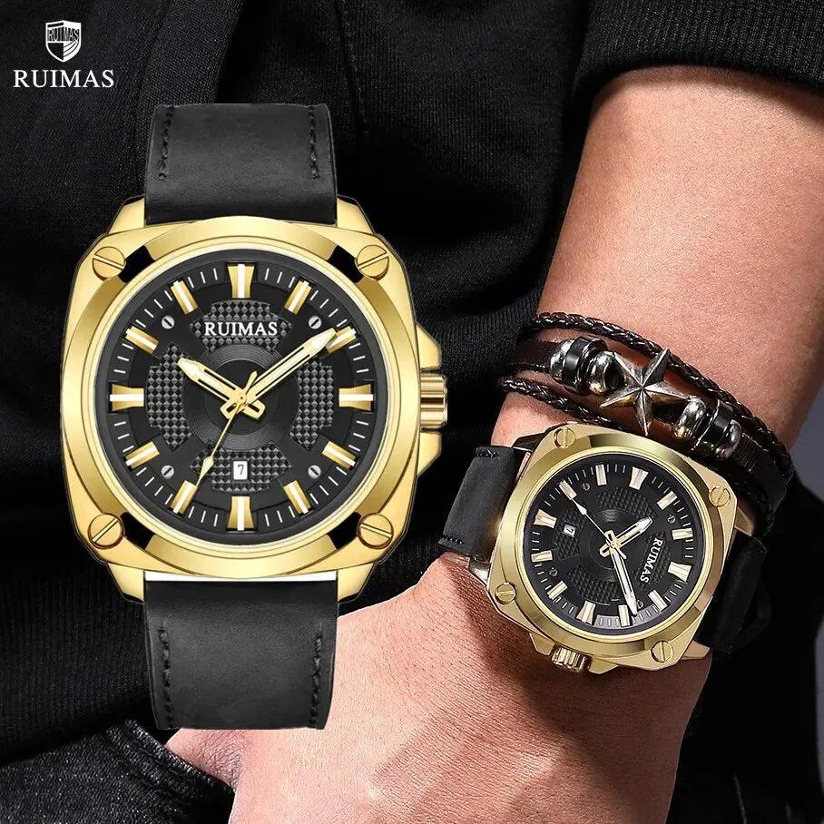 RUIMAS Top Brand Fashion Sports Quartz Wrist Watches for Men Waterproof Luminous Leather Band Relogio Masculino with Auto Date 303 by MEGIR WATCH GROUP