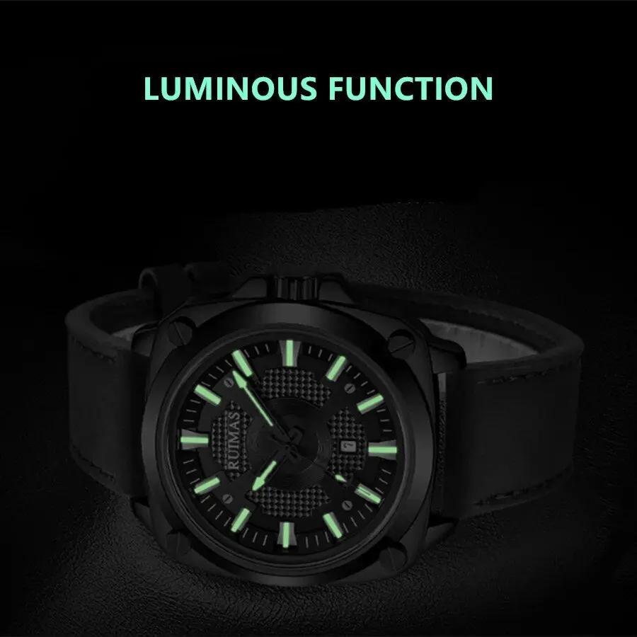 RUIMAS Top Brand Fashion Sports Quartz Wrist Watches for Men Waterproof Luminous Leather Band Relogio Masculino with Auto Date 303 by MEGIR WATCH GROUP