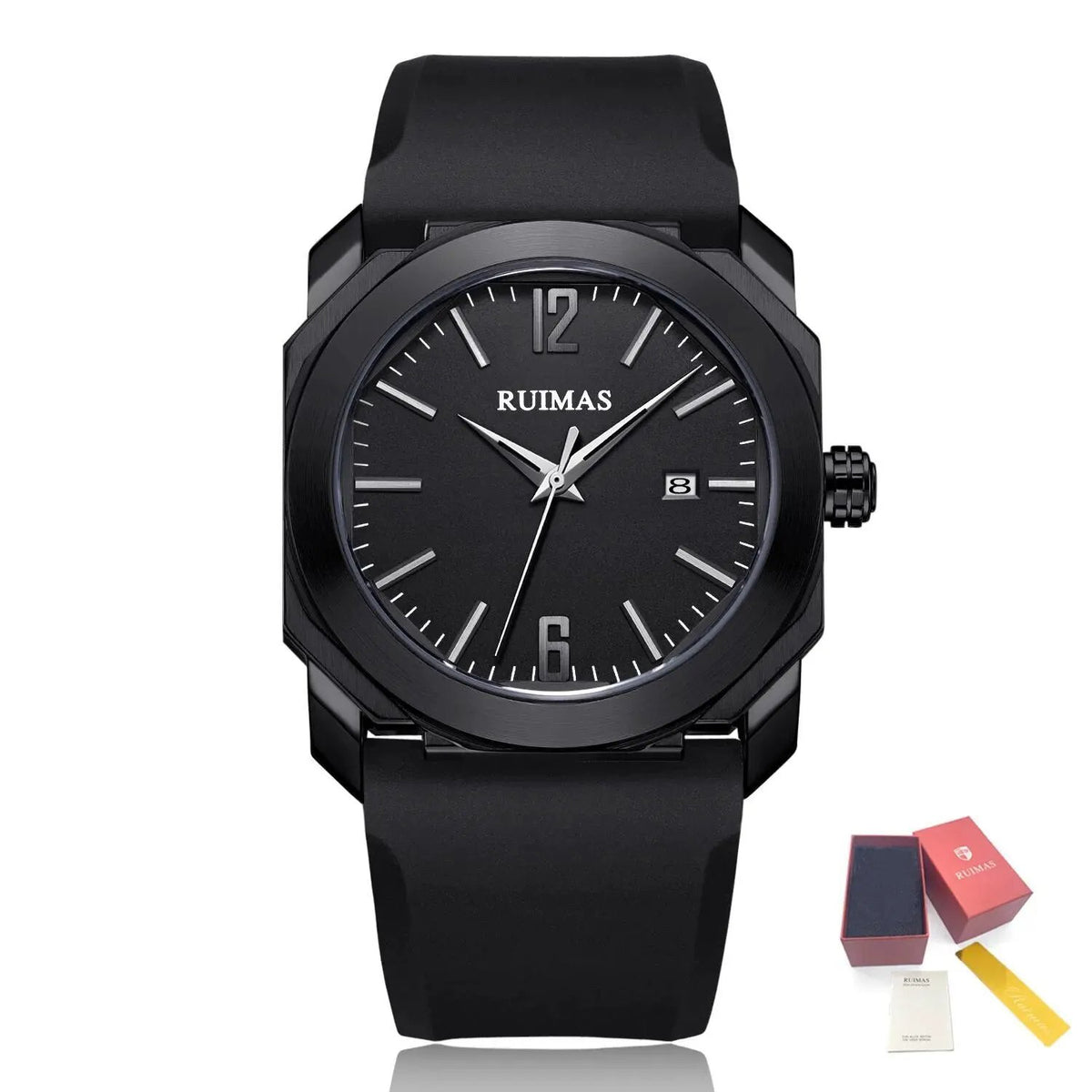RUIMAS Luxury Silicone Band Quartz Sport Watches for Men Waterproof Calendar Casual Large Dial Wristwatch Clock Montre Homme 525 by MEGIR WATCH GROUP