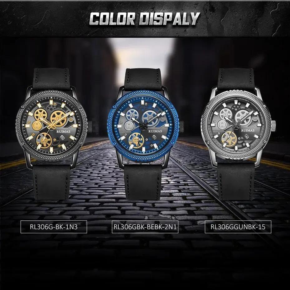 RUIMAS Relogio Masculino Luxury Leather Band Quartz Wristwatch Men Big Dial Moda Watches Waterproof Sport Military Reloj Hombre 306 by MEGIR WATCH GROUP