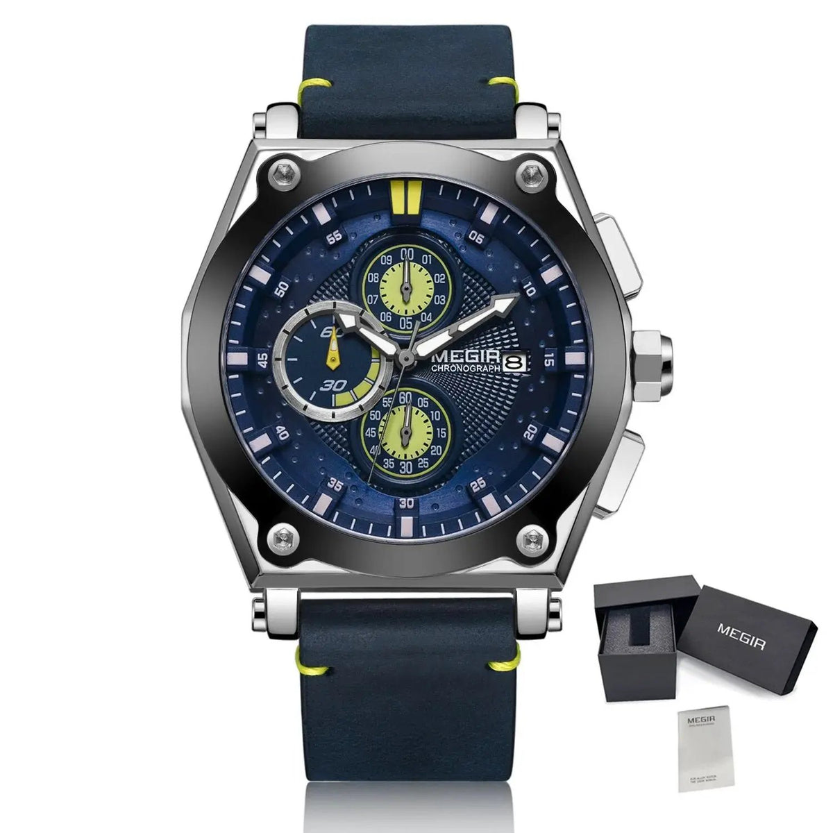 MEGIR Luxury Quartz Men Watch Multifunction Leather Strap Sport Chronograph Waterproof Man Wristwatch Clock Montre Homme 2098 by MEGIR WATCH GROUP