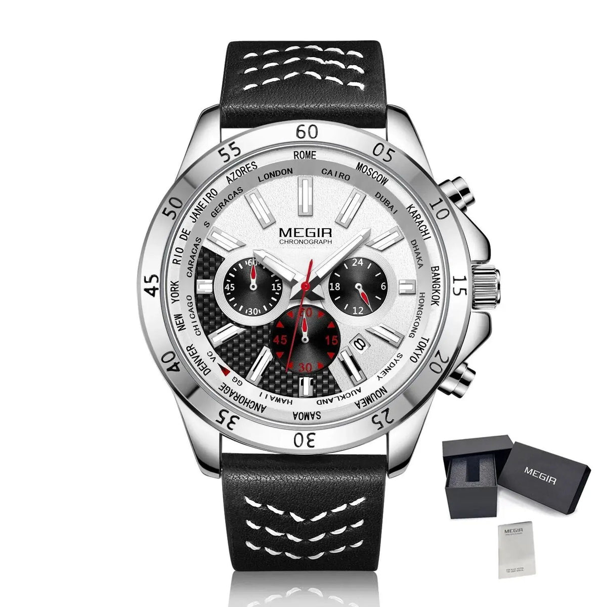MEGIR Men Sport Watch Luxury Leather Strap Casual Quartz Chronograph Waterproof Luminous Male Wristwatch Relogio Masculino 2103 by MEGIR WATCH GROUP
