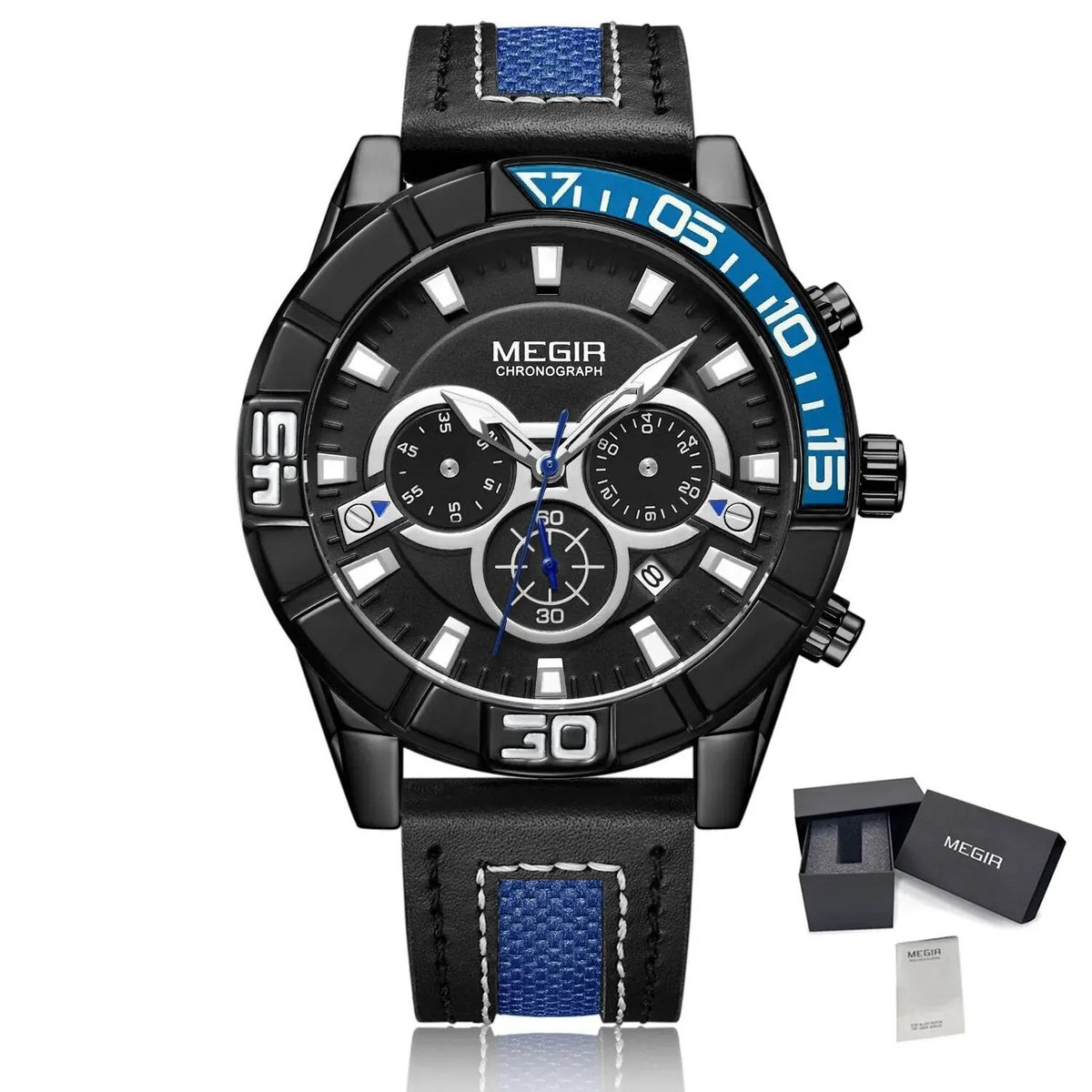 MEGIR Leather Strap Men Watches Fashion Military Sports Chronograph Waterproof Luminous Quartz Wristwatch Clock 24-hour 2066 by MEGIR WATCH GROUP