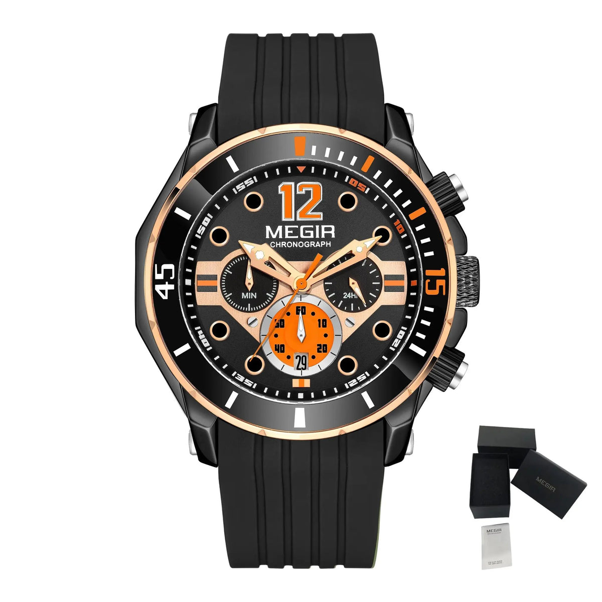 MEGIR Men's Sport Watches Chronograph Silicone Strap Waterproof Calendar Quartz Military Wristwatch Male Clock Relogio Masculino 2206 by MEGIR WATCH GROUP