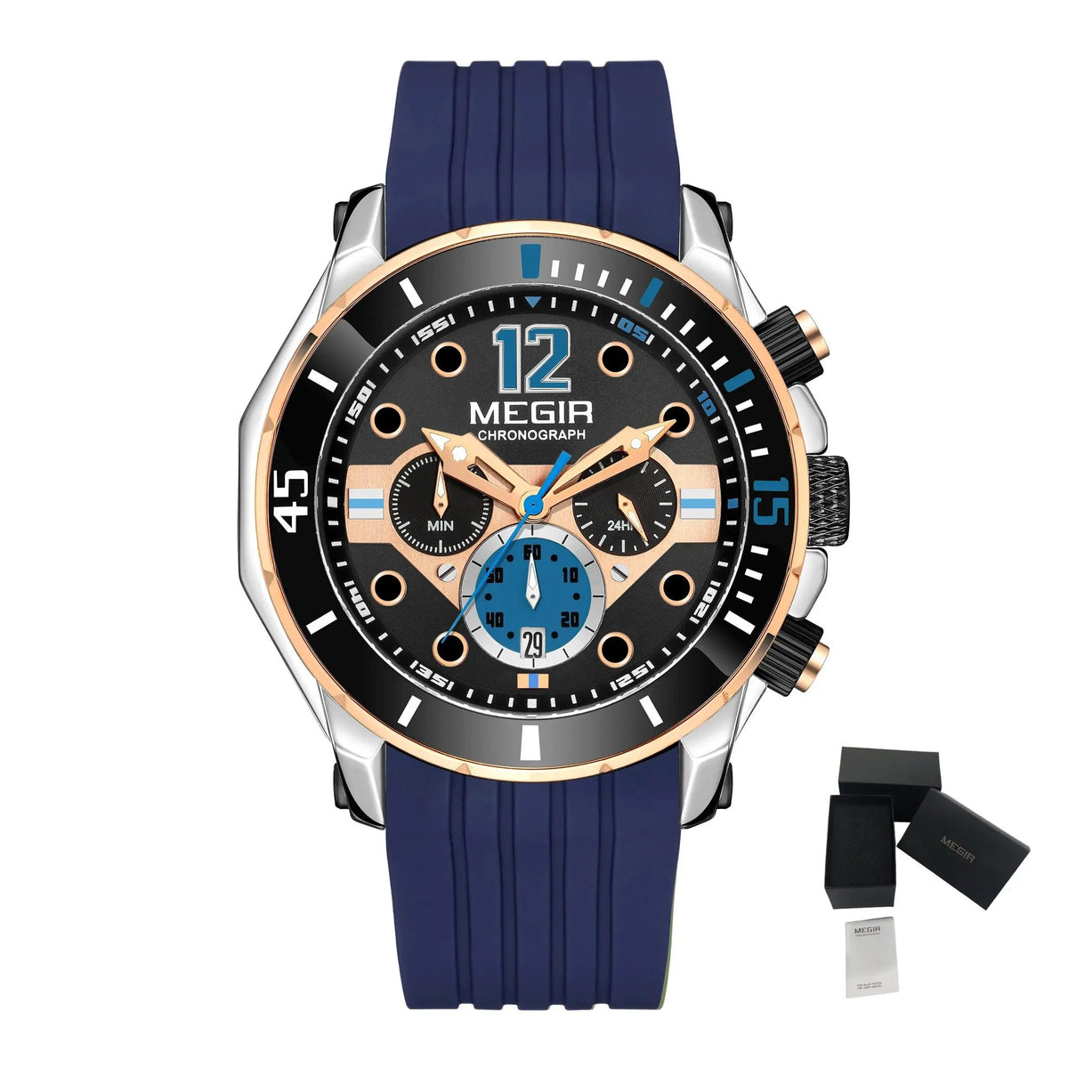 MEGIR Men's Sport Watches Chronograph Silicone Strap Waterproof Calendar Quartz Military Wristwatch Male Clock Relogio Masculino 2206 by MEGIR WATCH GROUP