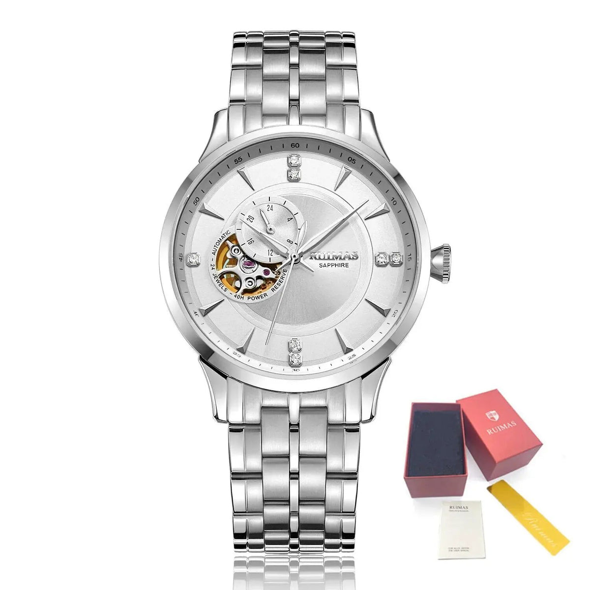 RUIMAS Gold Men Watch Luxury Stainless Steel Automatic Mechanical Watches Sapphire Glass Waterproof Wristwatch Relogio Masculino 6735 by MEGIR WATCH GROUP