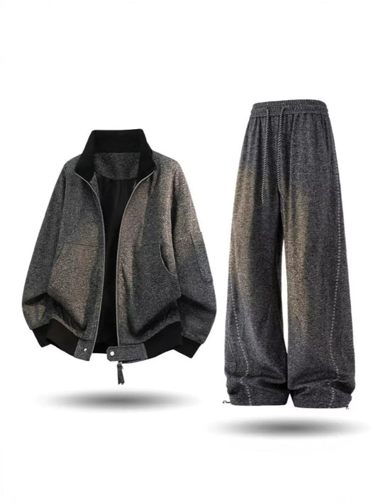 Men's Plus Size Thick Jacket and Pants Tracksuit Set by Trendsi